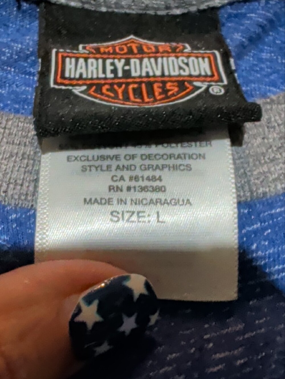 Harley-Davidson Blue & Gray Raglan Long Sleeve Graphic Tee - Picture 2 of 3